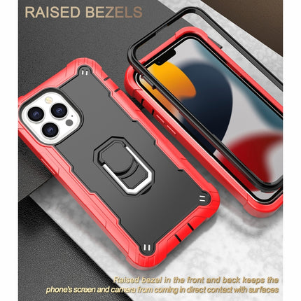 PC + Rubber 3-layers Shockproof Protective Case with Rotating Holder For iPhone 13 Pro Max(Red + Black)-garmade.com