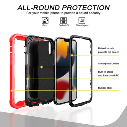 PC + Rubber 3-layers Shockproof Protective Case with Rotating Holder For iPhone 13 Pro Max(Red + Black)-garmade.com