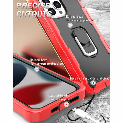 PC + Rubber 3-layers Shockproof Protective Case with Rotating Holder For iPhone 13 Pro Max(Red + Black)-garmade.com