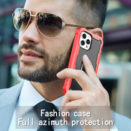 PC + Rubber 3-layers Shockproof Protective Case with Rotating Holder For iPhone 13 Pro Max(Red + Black)-garmade.com