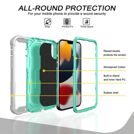 PC + Rubber 3-layers Shockproof Protective Case with Rotating Holder For iPhone 13 Pro Max(Grey White + Mint Green)-garmade.com