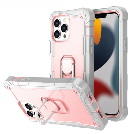 PC + Rubber 3-layers Shockproof Protective Case with Rotating Holder For iPhone 13 Pro Max(Grey White + Rose Gold)-garmade.com