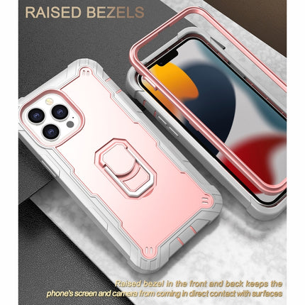 PC + Rubber 3-layers Shockproof Protective Case with Rotating Holder For iPhone 13 Pro Max(Grey White + Rose Gold)-garmade.com