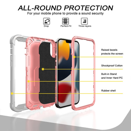 PC + Rubber 3-layers Shockproof Protective Case with Rotating Holder For iPhone 13 Pro Max(Grey White + Rose Gold)-garmade.com