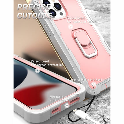 PC + Rubber 3-layers Shockproof Protective Case with Rotating Holder For iPhone 13 Pro Max(Grey White + Rose Gold)-garmade.com