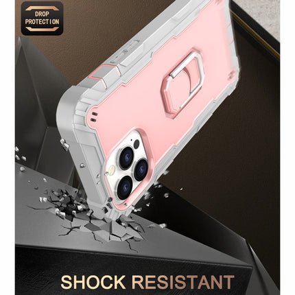 PC + Rubber 3-layers Shockproof Protective Case with Rotating Holder For iPhone 13 Pro Max(Grey White + Rose Gold)-garmade.com