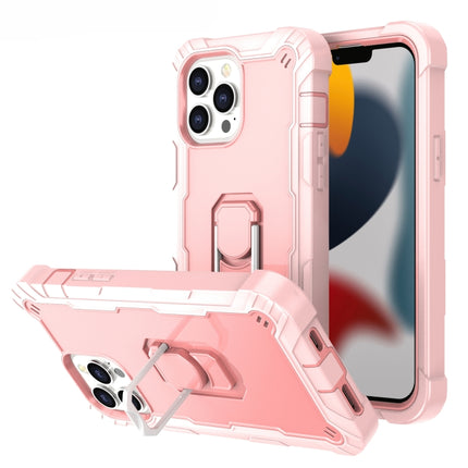 PC + Rubber 3-layers Shockproof Protective Case with Rotating Holder For iPhone 13 Pro Max(Rose Gold)-garmade.com