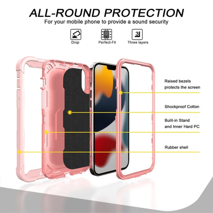 PC + Rubber 3-layers Shockproof Protective Case with Rotating Holder For iPhone 13 Pro Max(Rose Gold)-garmade.com