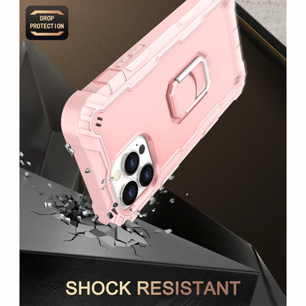 PC + Rubber 3-layers Shockproof Protective Case with Rotating Holder For iPhone 13 Pro Max(Rose Gold)-garmade.com