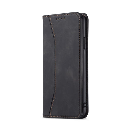 Skin-feel Calfskin Texture Magnetic Dual-Fold Horizontal Flip Leather Case with Holder & Card Slots & Wallet For iPhone 13 mini(Black)-garmade.com