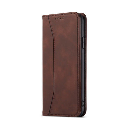 Skin-feel Calfskin Texture Magnetic Dual-Fold Horizontal Flip Leather Case with Holder & Card Slots & Wallet For iPhone 13 mini(Coffee)-garmade.com