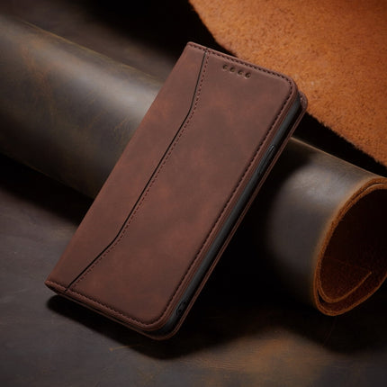 Skin-feel Calfskin Texture Magnetic Dual-Fold Horizontal Flip Leather Case with Holder & Card Slots & Wallet For iPhone 13 mini(Coffee)-garmade.com