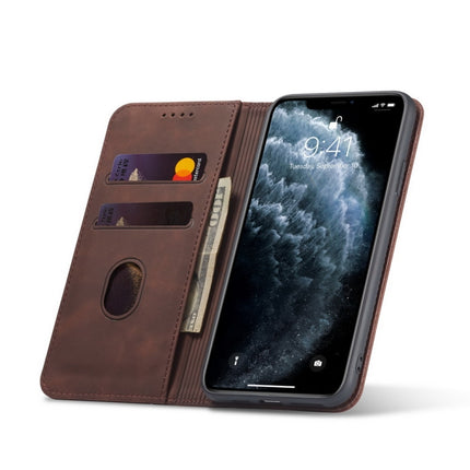 Skin-feel Calfskin Texture Magnetic Dual-Fold Horizontal Flip Leather Case with Holder & Card Slots & Wallet For iPhone 13(Coffee)-garmade.com