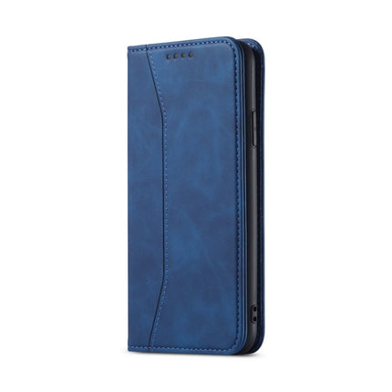 Skin-feel Calfskin Texture Magnetic Dual-Fold Horizontal Flip Leather Case with Holder & Card Slots & Wallet For iPhone 13(Blue)-garmade.com