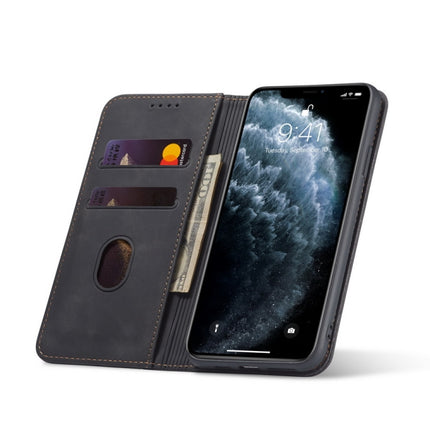 Skin-feel Calfskin Texture Magnetic Dual-Fold Horizontal Flip Leather Case with Holder & Card Slots & Wallet For iPhone 13 Pro(Black)-garmade.com