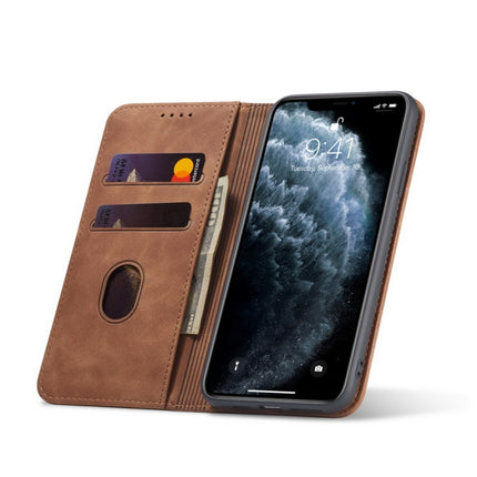 Skin-feel Calfskin Texture Magnetic Dual-Fold Horizontal Flip Leather Case with Holder & Card Slots & Wallet For iPhone 13 Pro(Brown)-garmade.com