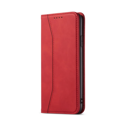 Skin-feel Calfskin Texture Magnetic Dual-Fold Horizontal Flip Leather Case with Holder & Card Slots & Wallet For iPhone 13 Pro Max(Red)-garmade.com