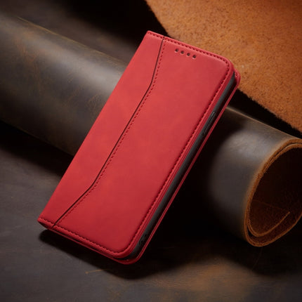 Skin-feel Calfskin Texture Magnetic Dual-Fold Horizontal Flip Leather Case with Holder & Card Slots & Wallet For iPhone 13 Pro Max(Red)-garmade.com