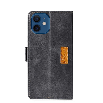 Retro Texture Contrast Color Side Buckle Horizontal Flip Leather Case with Holder & Card Slots & Wallet For iPhone 13 mini(Black)-garmade.com
