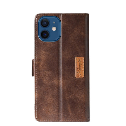 Retro Texture Contrast Color Side Buckle Horizontal Flip Leather Case with Holder & Card Slots & Wallet For iPhone 13 mini(Brown)-garmade.com