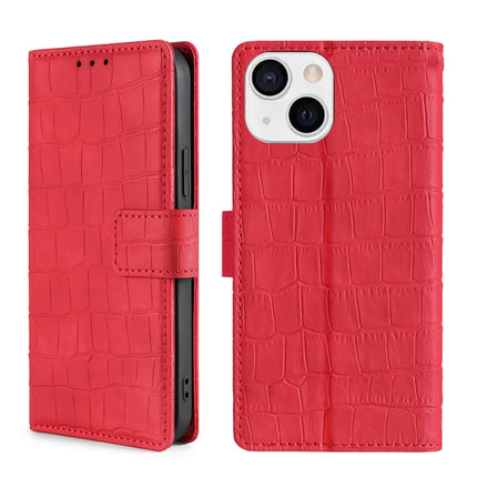 Skin Feel Crocodile Texture Magnetic Clasp Horizontal Flip PU Leather Case with Holder & Card Slots & Wallet For iPhone 13(Red)-garmade.com
