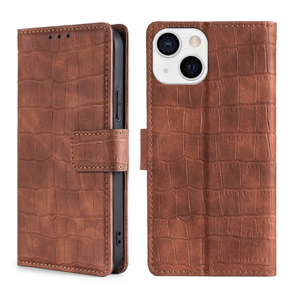Skin Feel Crocodile Texture Magnetic Clasp Horizontal Flip PU Leather Case with Holder & Card Slots & Wallet For iPhone 13(Brown)-garmade.com