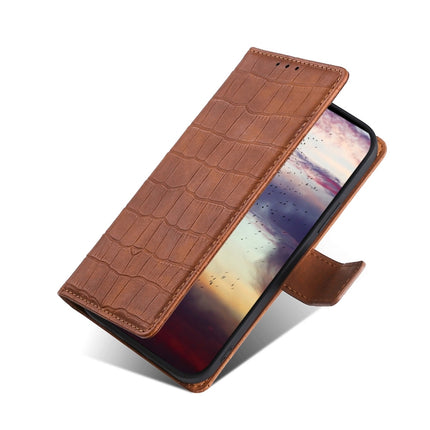 Skin Feel Crocodile Texture Magnetic Clasp Horizontal Flip PU Leather Case with Holder & Card Slots & Wallet For iPhone 13 Pro Max(Brown)-garmade.com