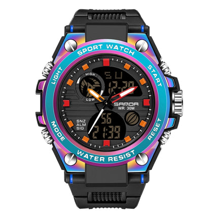 SANDA Dual Digital Display Luminous Stopwatch Chronograph Alarm Clock Men Quartz Sports Watch(739 Symphony Blue)-garmade.com