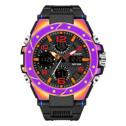 SANDA Dual Digital Display Luminous Stopwatch Chronograph Alarm Clock Men Quartz Sports Watch(6008 Symphony Purple)-garmade.com