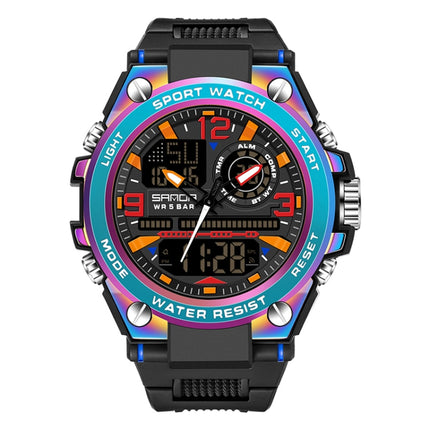 SANDA Dual Digital Display Luminous Stopwatch Chronograph Alarm Clock Men Quartz Sports Watch(6024 Symphony Blue)-garmade.com