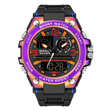 SANDA Dual Digital Display Luminous Stopwatch Chronograph Alarm Clock Men Quartz Sports Watch(6024 Symphony Purple)-garmade.com