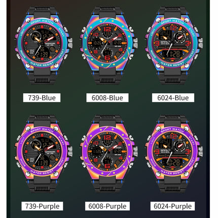 SANDA Dual Digital Display Luminous Stopwatch Chronograph Alarm Clock Men Quartz Sports Watch(6008 Symphony Purple)-garmade.com