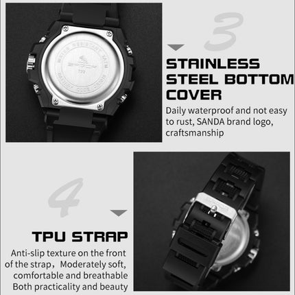 SANDA Dual Digital Display Luminous Stopwatch Chronograph Alarm Clock Men Quartz Sports Watch(6008 Symphony Purple)-garmade.com