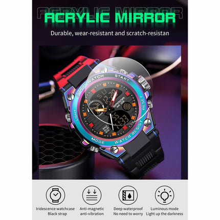 SANDA Dual Digital Display Luminous Stopwatch Chronograph Alarm Clock Men Quartz Sports Watch(6024 Symphony Purple)-garmade.com