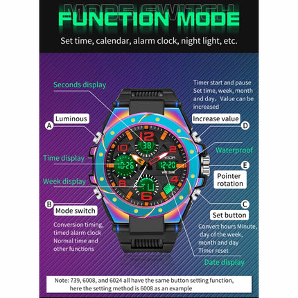 SANDA Dual Digital Display Luminous Stopwatch Chronograph Alarm Clock Men Quartz Sports Watch(6024 Symphony Purple)-garmade.com