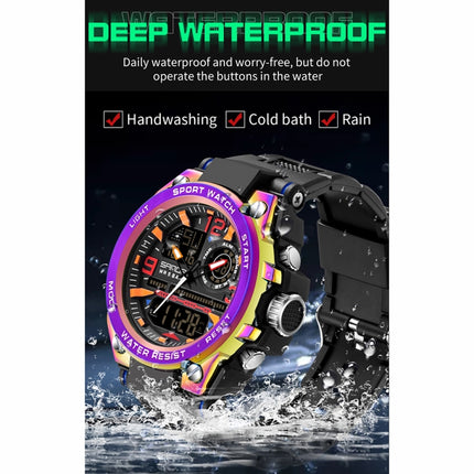 SANDA Dual Digital Display Luminous Stopwatch Chronograph Alarm Clock Men Quartz Sports Watch(6024 Symphony Purple)-garmade.com