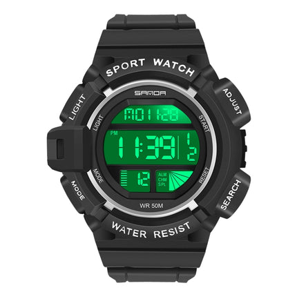 SANDA 2106 LED Digital Display Luminous Alarm Clock Men Outdoor Sports Electronic Watch(Black White)-garmade.com