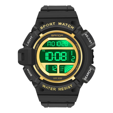 SANDA 2106 LED Digital Display Luminous Alarm Clock Men Outdoor Sports Electronic Watch(Black Gold)-garmade.com