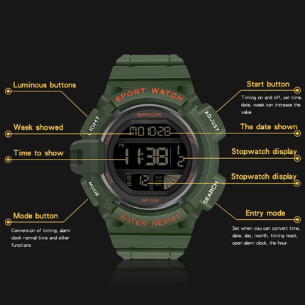 SANDA 2106 LED Digital Display Luminous Alarm Clock Men Outdoor Sports Electronic Watch(Black White)-garmade.com