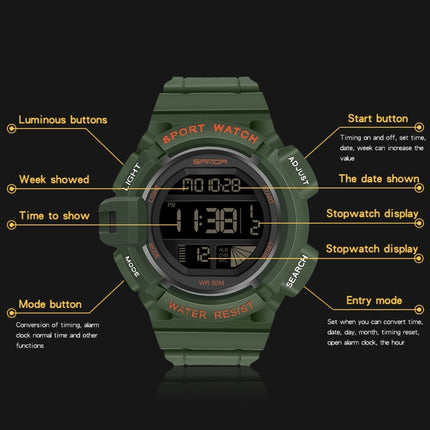 SANDA 2106 LED Digital Display Luminous Alarm Clock Men Outdoor Sports Electronic Watch(Black Gold)-garmade.com
