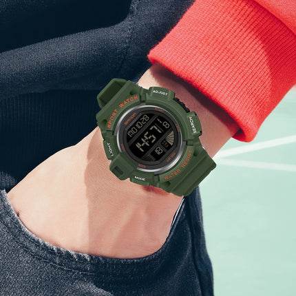 SANDA 2106 LED Digital Display Luminous Alarm Clock Men Outdoor Sports Electronic Watch(Khaki)-garmade.com