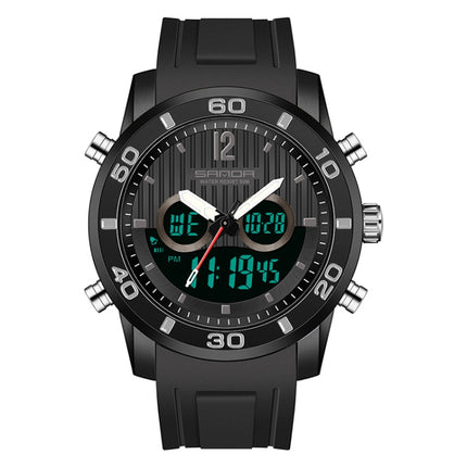 SANDA 3106 Dual Digital Display Men Outdoor Sports Luminous Shockproof Electronic Watch(Full Black)-garmade.com