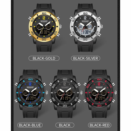 SANDA 3106 Dual Digital Display Men Outdoor Sports Luminous Shockproof Electronic Watch(Black Silver)-garmade.com
