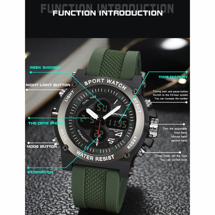 SANDA 3107 Dual Digital Display Luminous Alarm Clock Men Outdoor Sports Electronic Watch(Army Green)-garmade.com