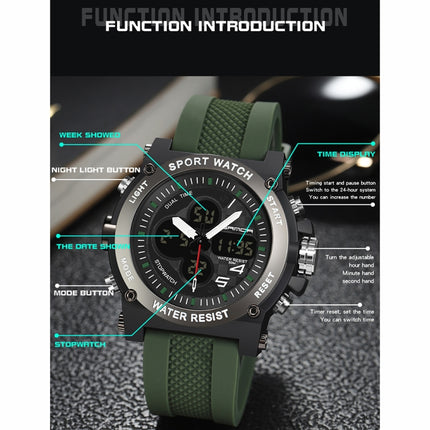 SANDA 3107 Dual Digital Display Luminous Alarm Clock Men Outdoor Sports Electronic Watch(Black Silver)-garmade.com