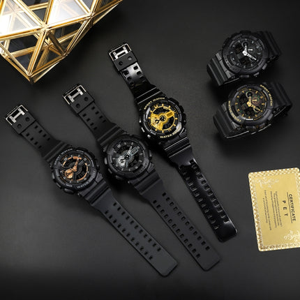 SANDA World Time Luminous Calendar Multifunctional Men Sports Quartz Watch(3110 Black Gold)-garmade.com