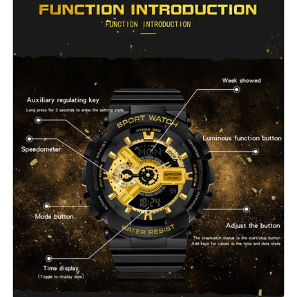 SANDA World Time Luminous Calendar Multifunctional Men Sports Quartz Watch(3110 Black Rose Gold)-garmade.com