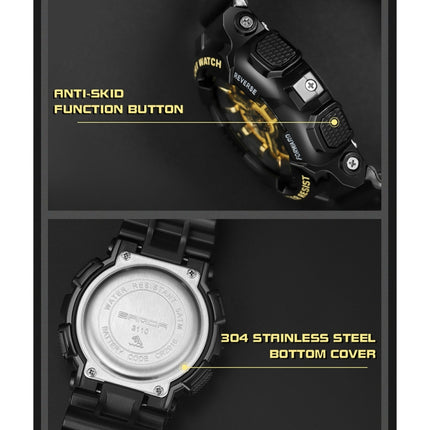 SANDA World Time Luminous Calendar Multifunctional Men Sports Quartz Watch(3110 Black Gold)-garmade.com