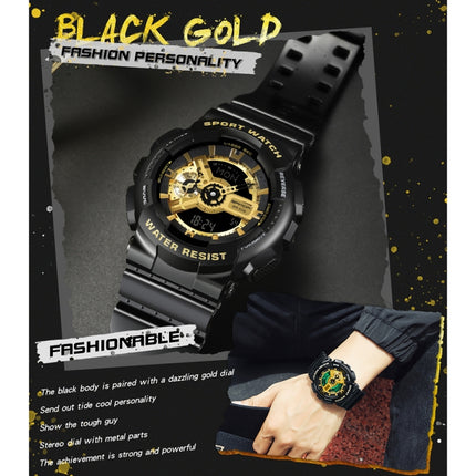 SANDA World Time Luminous Calendar Multifunctional Men Sports Quartz Watch(3110 Black Rose Gold)-garmade.com