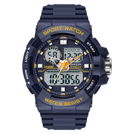 SANDA 6025 Dual Time Digital Display Luminous Calendar Waterproof Multifunctional Men Sports Quartz Watch(Sapphire Blue)-garmade.com